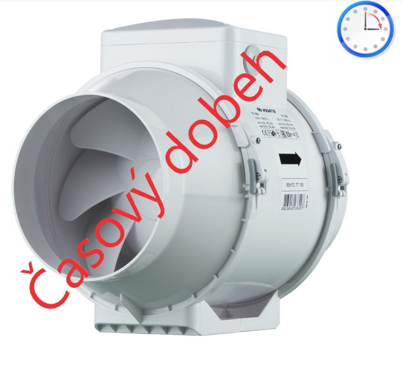 Axiálne odsávacie ventilátory VENTS TT 150T-časový dobeh priemer napojenia 150mm-dvojrýchlostný výkon:405-520m3/h napätie 230V